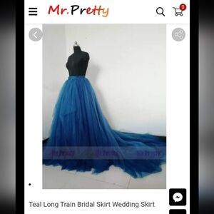 Teal Tulle Long Skirt